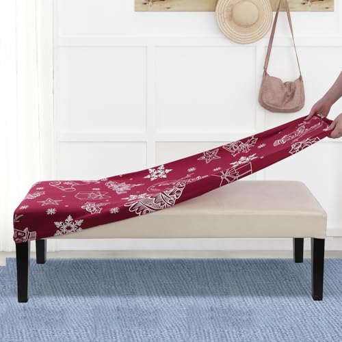 Image of SearchI Christmas Dining Bench Cover, Stretch Washable Long Bench Seat Covers, Rectangle Dining Table Bench Slipover for Dining Room, Living Room, Kitchen(Snowflake)