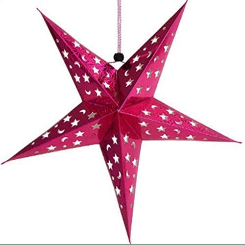 EliteKoopers Paper Xmas String Hanging Star For Christmas Decoration Tree Party Ornament (1 Pcs) (80cm, Rose Red)