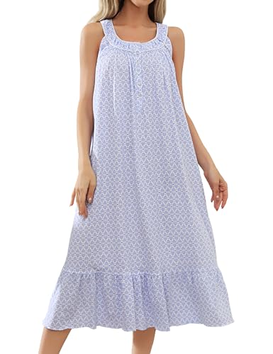 Image of MZROCR Cotton Nightgowns for Women Soft Sleeveless Night Gown for Adult Women Ruffle Sleepwear