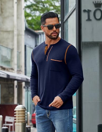 COOFANDY Men's Henley Long Sleeve Shirts Casual Button T-Shirt Pullover Basic Tees with Pocket3