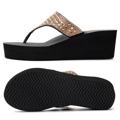 Image of MALIDA Womens Wedge Arch Support Flip Flops Cushion Soft Rubber Midsole Platform Thong Sandals with Rubber Sole