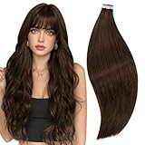 RUNATURE Tape Extensions Echthaar Braun 35cm Menschliches Haar 20 Stück Echthaar Extensions Tape Braun Unsichtbare Tape in Extensions Echthaar Gerade Haarextensions 40g #4