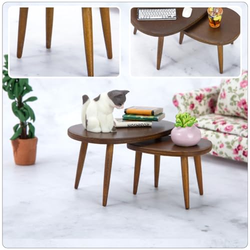 Ibasenice 9S155C51955AS00315BIMU3 2Pcs Mini Triangle Coffee Table Wood Miniature 1 12 Scale Coffee Table Decoraciones Para Salas De Casa Doll House Layout Scene Tiny House Table Chair Kiri Child Birch Computer Desk thumb #3