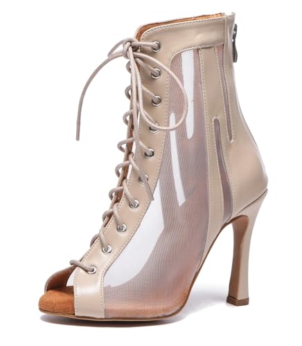 Image of Dance Practice Shoes for Women Mesh Ballroom Sandals Heels Party Prom Ankle Booties with Zip