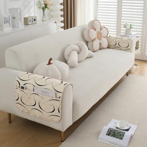 Image of HOKIPO 'Elira Series' Digitally Printed Water Repellent + Waterproof Sofa Armrest Cover with Pockets (2Pcs) - Natural Beige Abstract Art (AR-5251-C4*2)