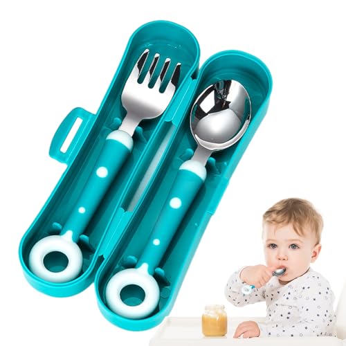 Set De Cuillères Et Fourchettes Pour - Avec Boîte De Rangement Mignon En Acier Inoxydable - Sets De Couverts Pour À Donuts Et Lollipops - pour Garçons et Filles, Maison, Garderie, Crèche, Dîner,