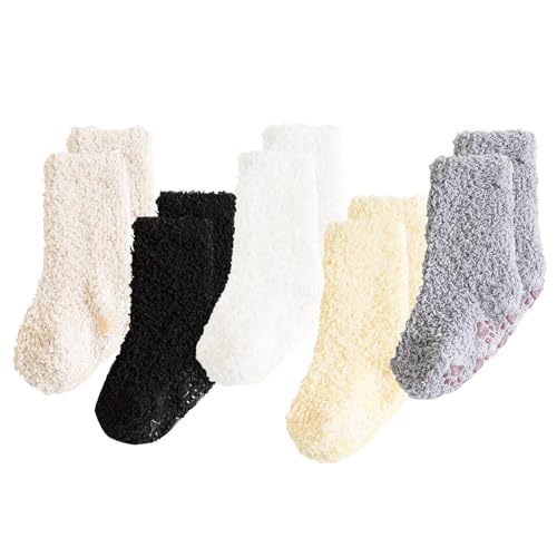 Image of MOMSMENU Baby Socks Winter Warm Non Slip Toddler Socks Unisex Soft 5 Pair for Kids Girls 0-5T