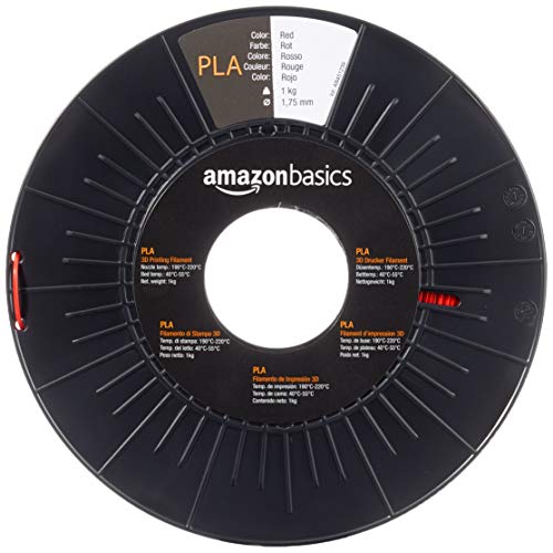 Amazon Basics Filament PLA pour imprimante 3D, 1,75 mm, Rouge, Bobine, 1 kg