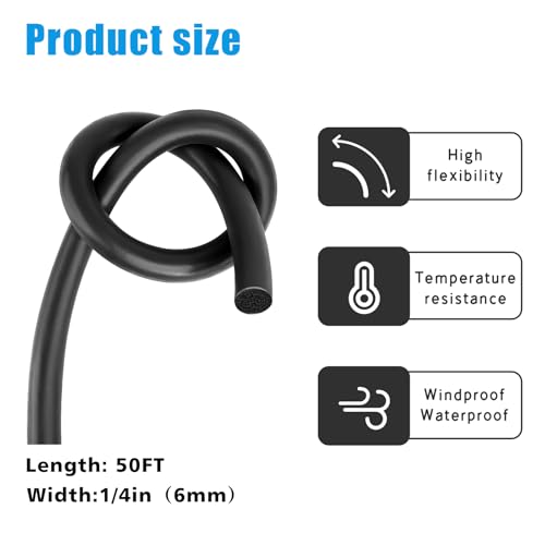 Image of U0U 50 Ft Backer Rod 1 /4 Inch,Black Foam Caulk Saver for Gaps and Weather Stripping Door Seal,Concrete Expansion Joint Filler (1 /4 inch * 50 feet)