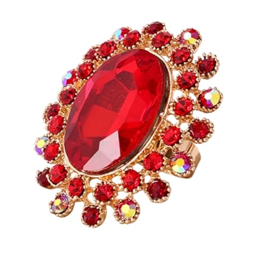 PINK TOWN Vintage Rhinestone Glass Finger Rings,Fashion Crystal Adjustable Open Wrap Knuckle Ring Boho Big Oval Stackable Rings Statement Ring Engagement Wedding Cocktail Party Rings Jewelry (Red)