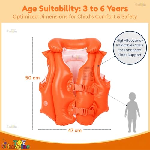 Image of Kids Inflatable Swim Vest 2-8 Years for Boys & Girls | Adjustable Swimming Jacket with Safety Buckles | Lightweight Pool Training Float Jacket for Children (Orange, Middium)