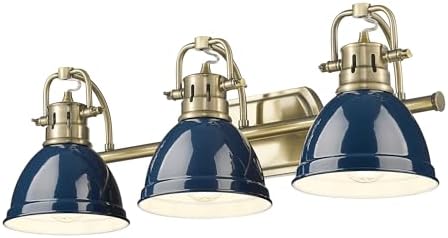 Duncan 3-Light Bath Vanity in Aged Brass with Matte Navy