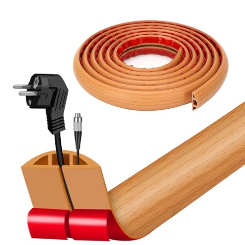 Canaleta de Cables Adhesivo, Canal de Cable Flexible, 3,0M x 3CM Canaletas para Cables Adhesivas, Cubierta de Cable Flexible para Cables en el Suelo de la Pared, Grano de Madera