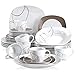 VEWEET Nikita 30pcs Service de Table Porcelaine 6pcs Assiette Plate/Assiette à Dessert/Assiette Creuse/Tasse avec Soucoupes pour 6 Personnes Vaisselles Céramique