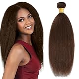 Yaki Straight Human Hair Bundles 10 Inch Kinky Straight Single Bundle #4 Chocolate Brown Human Hair Unprocessed Native Virgin Hair 100g Total 1 Extension Wet and Wavy Human Hair Extensions for Women