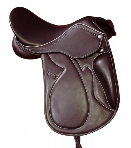 Sazaar Tack English Dressage Selle de cheval en cuir de vache entièrement recouvert d'étriers 30,5 cm à 48,3 cm Noir/marron ST-032 (marron, siège de 35,6...