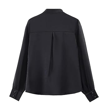 Women Stand Collar Button Ruffle Front Long Sleeve Shirt Top