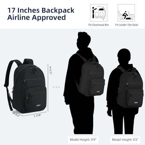 Image of HanTrip Carry On Travel Backpack For Women, 18 Inch Water Resistant Large Backpack Lightweight Bookbag For Men, 8x14x18 Personal Item Bag Casual Daypack Backpacks For Work Office Commuter (Black)