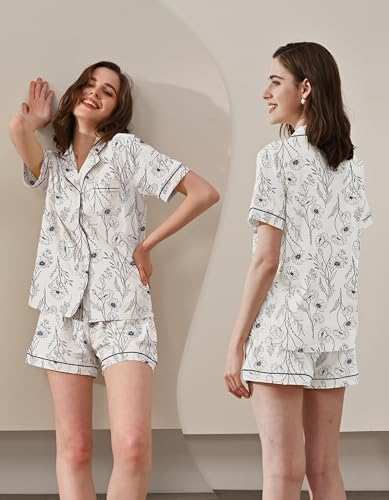 Image of NAP BOUND 100% Cotton Pajamas for Women Sets 2 Pieces Pjs Button short sleeves with Pockets Soft Sleepwear Loungewear XS-XXL
