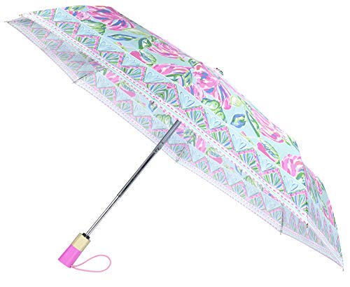 Lilly Pulitzer Travel Umbrella Compact, Cute Umbrella with Automatic Open and Storage Sleeve, Folding Umbrella for Rain… - Image 4