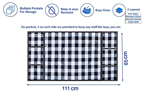 Image of Stylista Refridgerator top Cover Suitable for Samsung RR26C3893UT /HL, 246 Liter Fridge, Dimension (WXD) 65x111 CM, Gingham Pattern Black & White