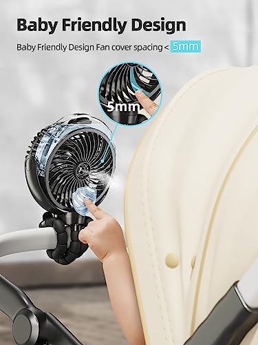 Image of Misting Stroller Fan, 6000mAh Battery Operated Portable Fan with Light & 360 Pivoting, Personal Fans with Flexible Tripod for Baby, Office, Travel,Treadmill,Outdoors