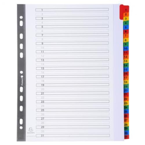 Register 1-31 31 31 Positionen, DIN A4+, in farbigen Tastenfeldern, Farbe weiß - 10 Stück
