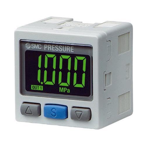 SMC ZSE30A-01-N-LD Digital Pressure Switch with green digital display showing '1.000 MPa' and 'OUT 1', and three control buttons below the display.