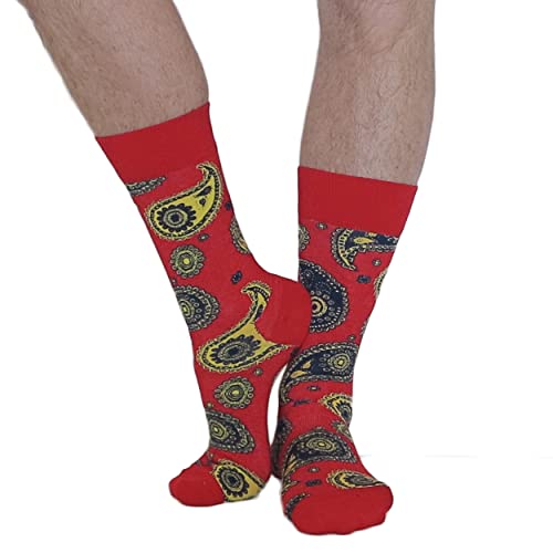 vangobeauty Men's Cotton Blend Dress Paisley Socks Red Size 7-13 Made In USA3