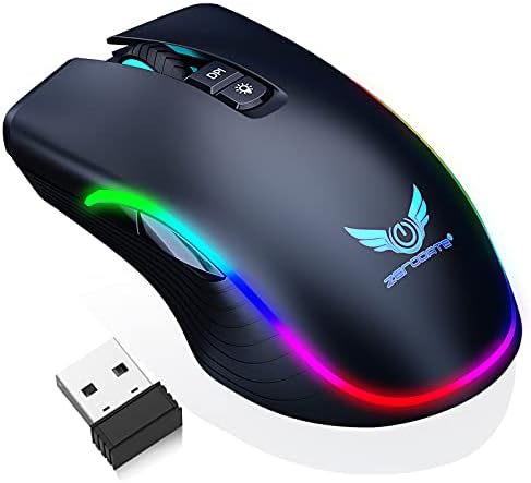 HETOETF Rechargeable Wireless Gaming Mouse, RGB LED Backlit Mouse with 4 Adjustable DPI, 7 Button, 2.4G USB Optical Gaming Ergonomic Computer Mice for Laptop PC Gamer Computer Desktop (Black)