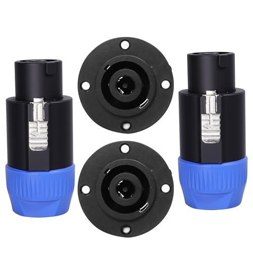 Image of HBU 2 Sets 8 Pole Speakon Connector Kit - NL8FC Adapter and Chassis Socket | 2pcs 8 Pin Speak-ON Connectors & 2pcs Panel Mount Sockets Adapter, NL8FX, NL8FC, NL8MP 8 Conductor Speak-ON Plug Twist Lock
