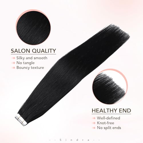 Image of Sindra Invisi Edge Tape in Hair Extensions Human hair Jet Black 16inch | Invisible Seamless Hair Tape in Extensions, 20pcs 45g /pack for Women, Adding Length and Volume
