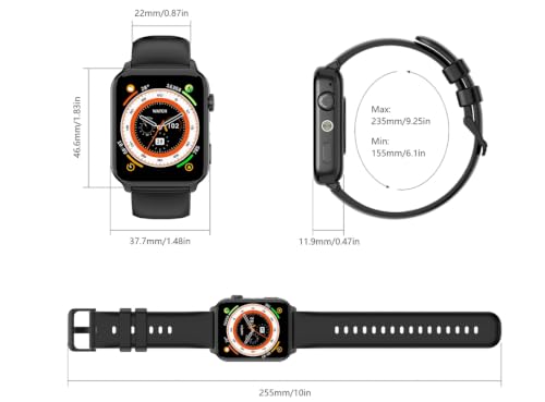 Blackview Montre intelligente R30 MAX écran de 4,85 cm Bluetooth Appel LED clignotant Ai Assitant vocal 100+ Mode sport Plusieurs applications d'alertes de message Android (Noir)