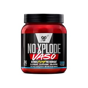 BSN N.O.-XPLODE Vaso Pre Workout Powder with 8g of L-Citrulline and 3.2g Beta-Alanine and Energy, Flavor: Razzle Dazzle, 24 Servings
