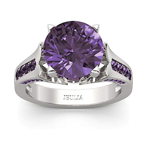 Jeulia Lilac Flower Round Cut Sterling Silver Ring Cubic Zirconia CZ Engagement Anniversary Eternity Promise Wedding Band Ring for Wife Girlfriend With Jewelry Box