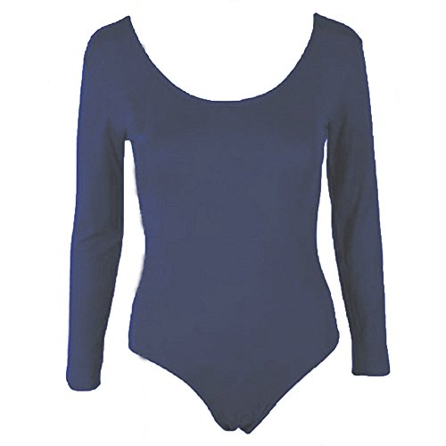 COMMENCER Women's Long Sleeve Stretch Leotard Gymnastics Bodysuit Navy-L/XL