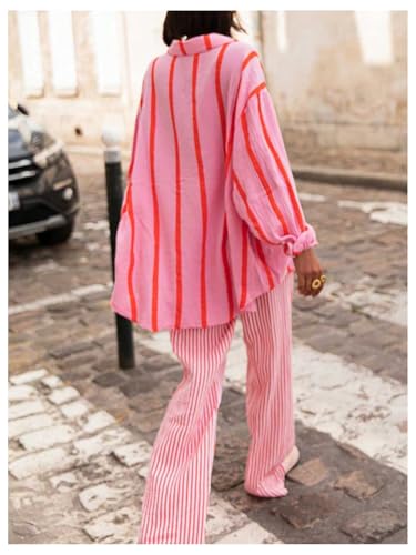 GORGLITTER Women's Striped Wide Leg Pants Gingham Elastic Waist Lightweight Palazzo Pants Going Out Trousers2