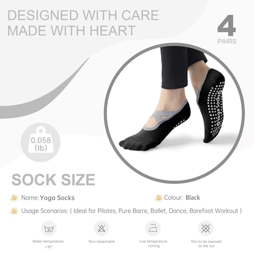 Image of 3 /6 Pairs Pilates Socks for Women,Grip Yoga Socks Non Slip for US Sizes 6.5-10