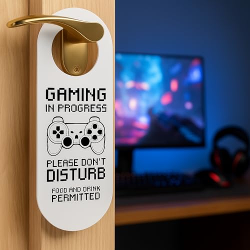 Gaming in Progress Door Hanger – Do Not Disturb Sign for Gamers, Streamers & Kids – Funny Bedroom & Game Room Decor – Perfect for Online Gaming, Live Streaming & Privacy – Gift for Gamers & Teens
