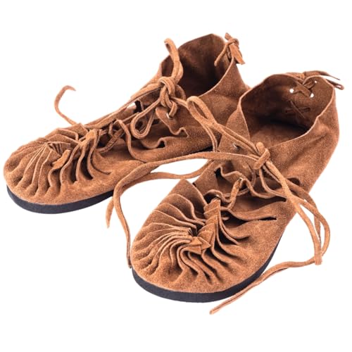 SOLNIT Sandalias romanas con cordones, estilo medieval, de piel, para verano, hippie, playa, unisex, para vacaciones, marrón, 37 EU