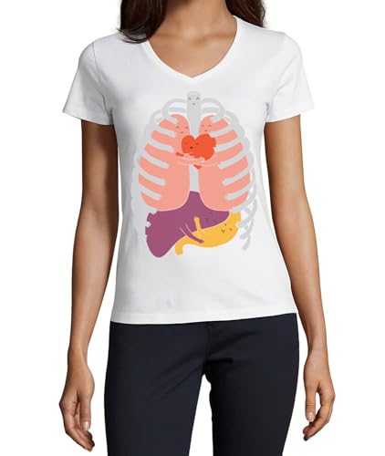 T-shirt col en V blanc femme en coton respirant taille L