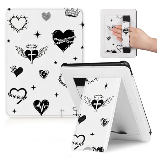 Image of CoBak Lightweight Stand Cute Case for 7 inch Kindle Paperwhite 12th Gen 2024 and Kindle Colorsoft with Right Hand Strap - Compatible with iPhone MagSafe, for Samsung /Anker Wireless Charging Pads