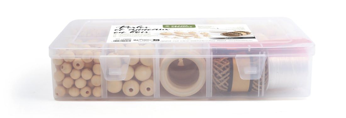 Caja de cuentas y anillos de madera - 747 piezas