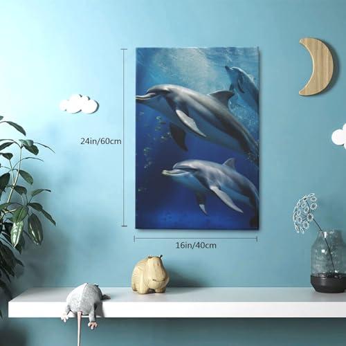 Tableau dauphins mignons prêt à être accroché pour mur vide de salon