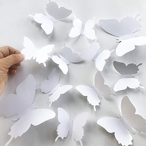 V-Time 3D White Butterfly Wall Stickers 24 Pieces Removable Mural Stickers Wall Stickers Decal For Home And Room Decoration Kids Room Bedroom Decor Living Room Sticker (White) #TOP1
