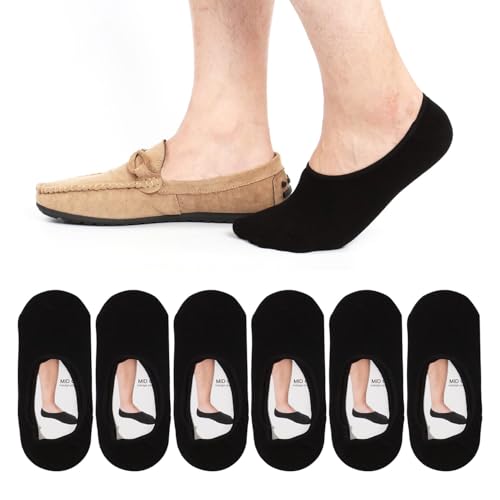 ADFOLF 6 Pack No Show Socks Mens Casual Low Cut Thin Loafers Non Slip Boat Liners (9-13, Black)
