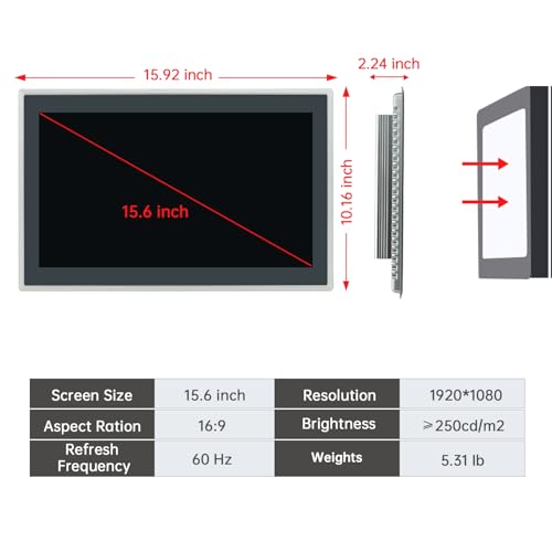 Image of 15.6-Inch Industrial Embedded Panel PC, Ratio 16:9 Multi-Touchscreen-Monitor,Industrial Touch Screen Panel Computer,WiFi & Built-in Speakers,IP65 Front,Win 10 I5 RAM 8G+256G SSD