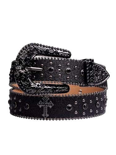 Women's Rhinestone Studded Punk Belts Retro Leather Western Cowgirl Waist Belt