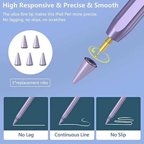 Image of TaIYanG iPad Stylus Pen for iPad 2018-2026, Palm Rejection, Fast Charging | Tilt Sensitivity, for iPad Pencil A16 /10 /9 /8 /7 /6, Pro 11 /13 inch (M5 /M4),Air M4 /M3 /M2 /5th /4th, Pro 11 /12.9 inch, Mini 6 /5, Purple
