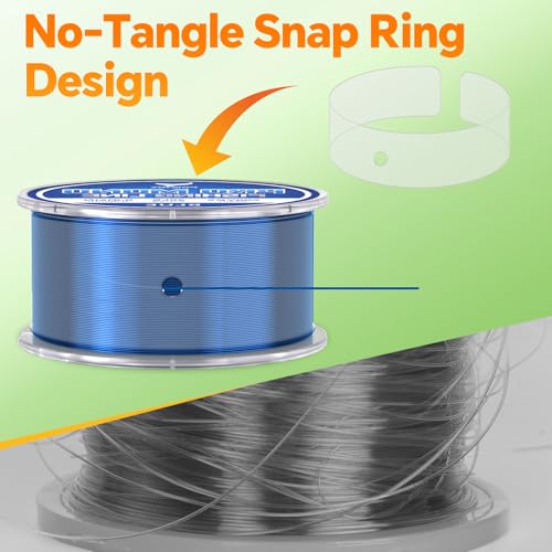 Image of Monofilament Fishing Line with Knot Guide Card, Tangle-Free Snap Ring for No More Mess, Low Memory Smooth Casting Nylon Mono String, 15 /20 /30 /50 /80LB, 220-1050 Yards